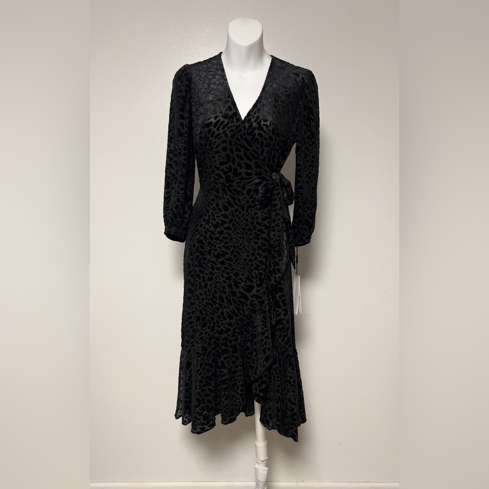 Calvin Klein Women' Animal Print Size 2 BLACK Velvet Fit & Flare Midi Dress NWT
